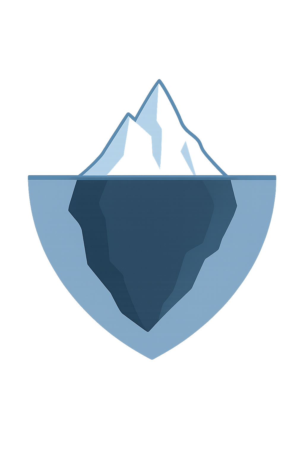 Iceberg-style diagram showing the visible idea above the surface and the product development work below.